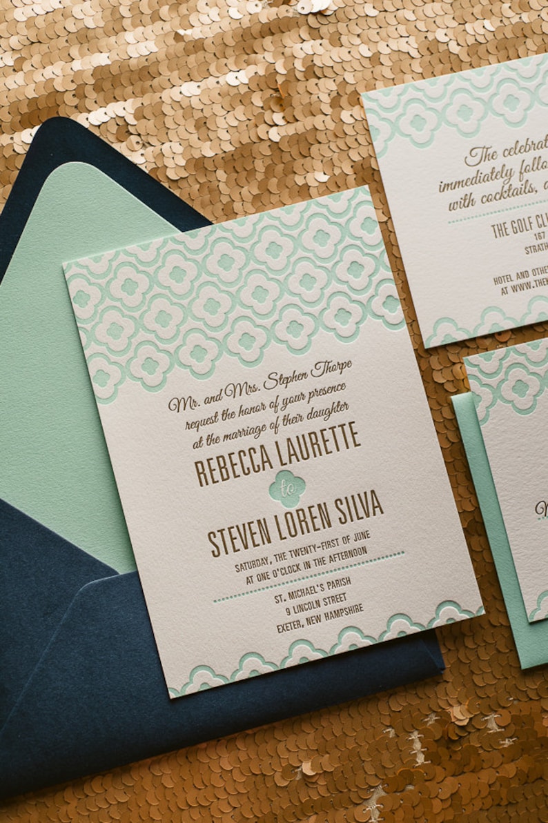 Navy & Mint Wedding Invitation Mint Wedding Invite Etsy