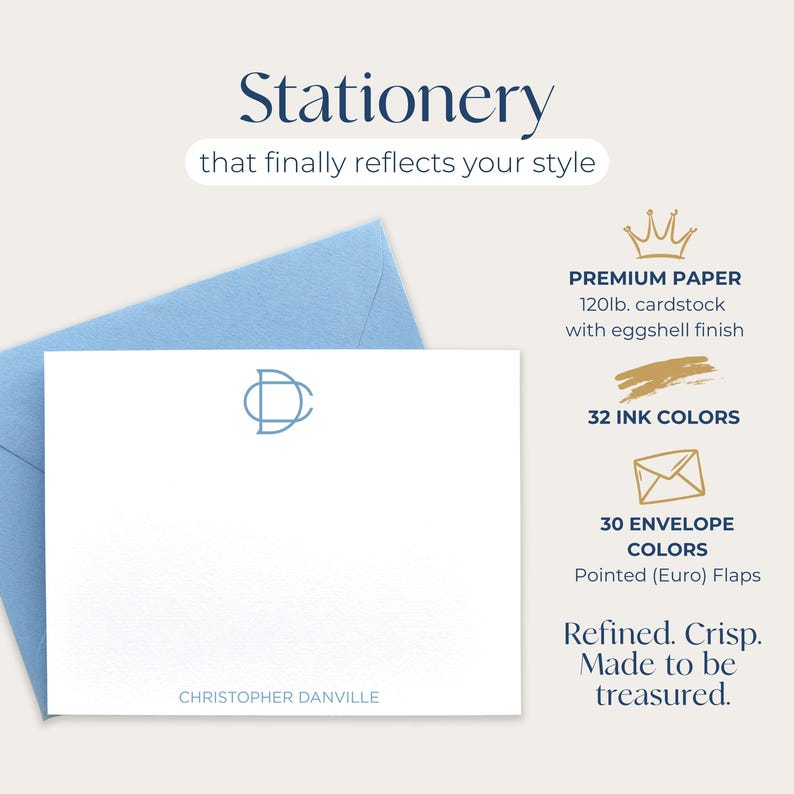 Personalized Stationary for Men, Mens Monogram Stationery, Business Thank You Cards imagen 2