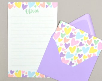 Kids Letter Writing Set, Summer Camp Stationery, Personalized Stationary Paper for Girls, Heart Stationary, Pen Pal Writing Paper Set