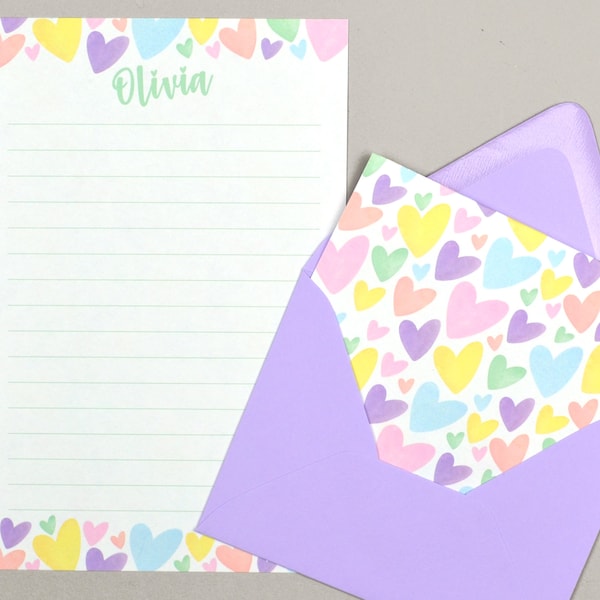 fancy writing paper printable Kids Letter Writing Set, Personalized Stationary Paper for Girls, Heart Stationary, Summer Camp Stationery, Pen Pal Writing Paper Set