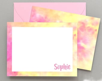 Personalized Girls Stationery Set Tie Dye Stationary, Tie Dye Note Cards, Personalized Kids Stationary, Girls Thank You Cards for Kids