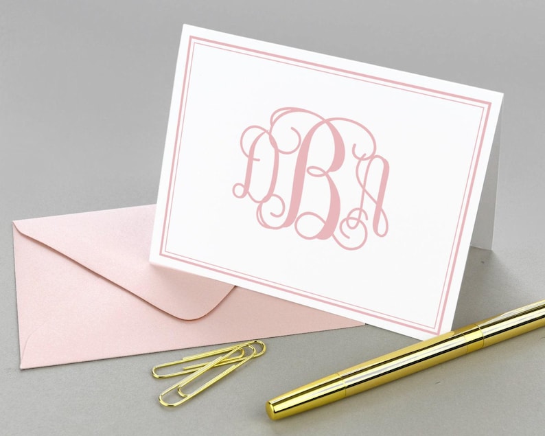 Personalized Stationary Monogrammed Note Card Personalized Note Cards Set, Monogram Stationary, Folded Thank You Notes, Initial Notecards image 1
