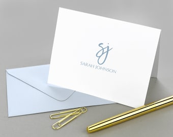 Personalized Stationery Set Monogram Notecard Monogrammed Stationery Personalized Folded Note Cards Set, Modern Script