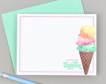 Personalized Ice Cream Stationary Set Ice Cream Stationary for Kids, Ice Cream Notecards for Girls Stationery, Ice Cream Thank You Cards