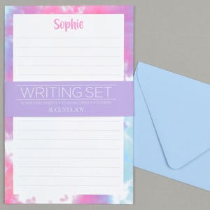 Kids Letter Writing Set, Personalized Summer Camp Stationary Paper for Girls, Tie Dye Stationary, Personalized Kids Pen Pal Stationery image 2