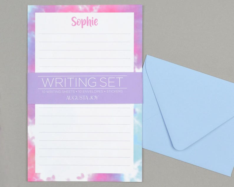 Kids Letter Writing Set, Personalized Summer Camp Stationary Paper for Girls, Tie Dye Stationary, Personalized Kids Pen Pal Stationery image 2