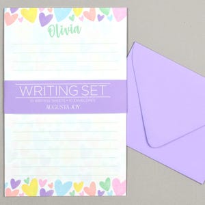 Kids Letter Writing Set, Summer Camp Stationery, Personalized Stationary Paper for Girls, Heart Stationary, Pen Pal Kit imagem 2