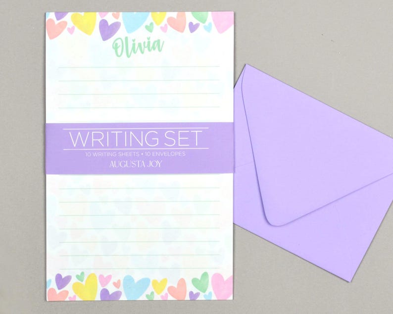 Kids Letter Writing Set, Summer Camp Stationery, Personalized Stationary Paper for Girls, Heart Stationary, Pen Pal Kit imagem 2