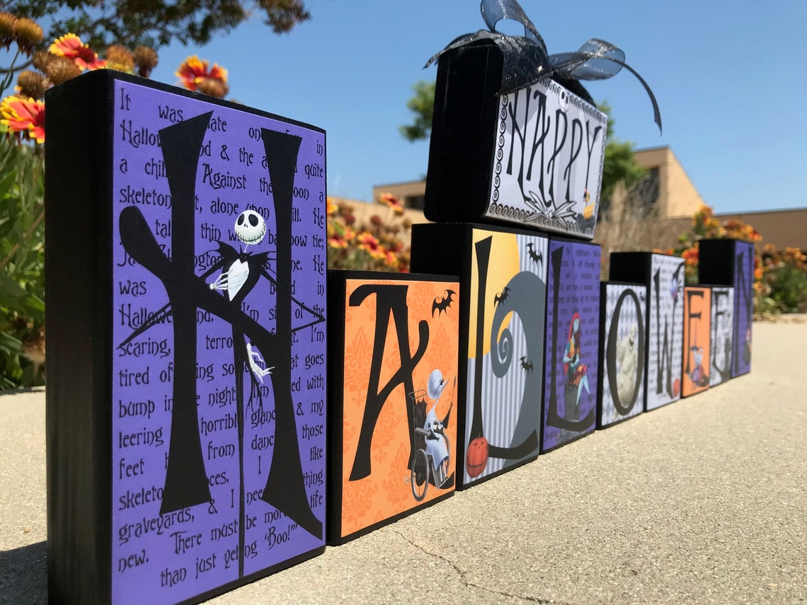 Reversible Nightmare Before Christmas Wood Block Set Etsy