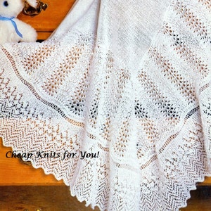 Baby Christening Shawl Shawl Blanket   [48 x 48 inches] in 3ply yarn - PDF of a Vintage Knitting Pattern  Instant Download PD