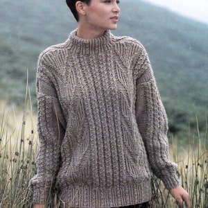 Ladies Long  Sweater / Jumper in Aran Fishermans knit  10ply for sizes 32 - 40 Inches -PDF of Vintage Knitting patterns Instant Download HD