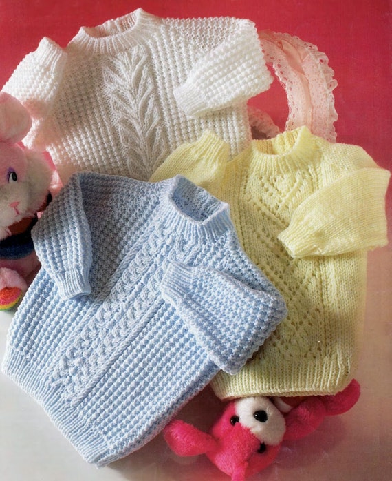 Baby Jumper Sweater In Dk 8 Ply Yarn For Sizes 16 To 22 Inches Vintage Knitting Pattern Pdf Instant Download