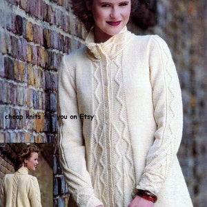 Ladies Aran Fishermans Sweater / Jacket in DK 8ply for sizes 32 - 42 Inches - Vintage Knitting pattern - PDF Instant Download