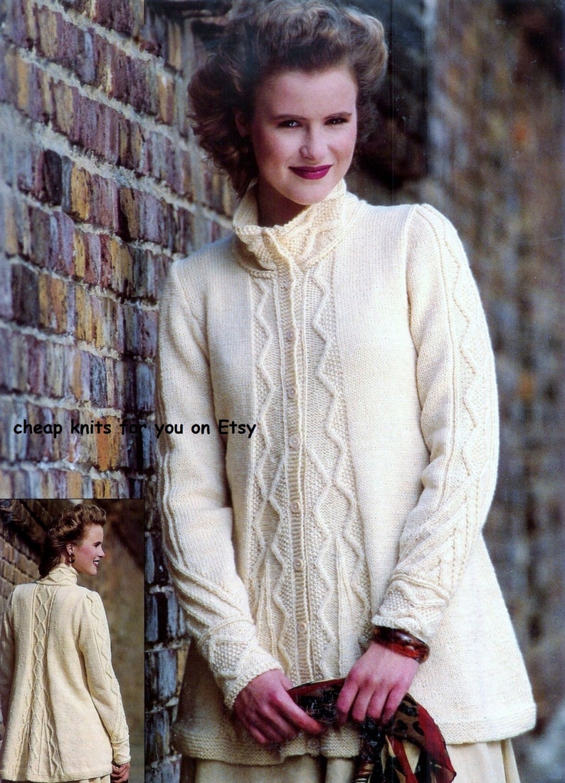 Ladies Aran Fishermans Sweater / Jacket in DK 8ply for sizes Etsy