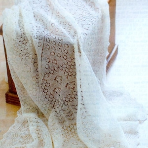 Baby Shetland 1 ply Lace Christening Heirloom  Shawl Finished size 56" x 56" - PDF of Vintage Knitting Pattern Instant Download HD