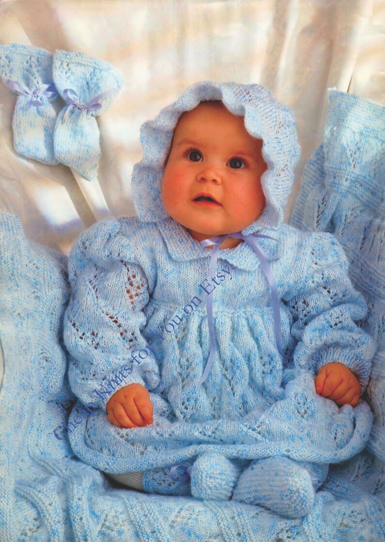 Baby Dress With Matching Shawl Bootees Mittens & for Etsy