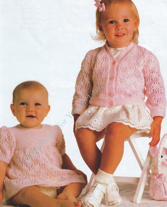 Baby Toddler Dress and Cardigan in 4ply for sizes 16 to 22 Inches PDF of a Vintage Knitting pattern Instant Download