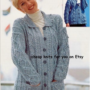 Ladies Long  Sweater / Jacket  in DK 8ply for sizes 30 - 46 Inches - PDF of Vintage Knitting patterns - Instant Download