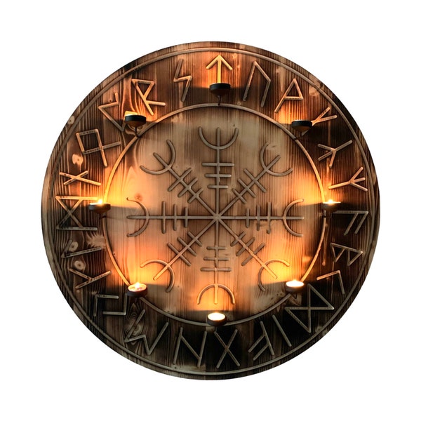 Aegishjalmur- Der Helm der Ehrfurcht- Altar Scheibe Holz Schwarze Wikinger Pagan Geschenke Schrein Dekoration Teelicht Kerze Zauber Magie