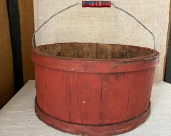 19th Century New England Country Store “Staved Bucket”, Original paint, White Pine Circa 1860 - 1880