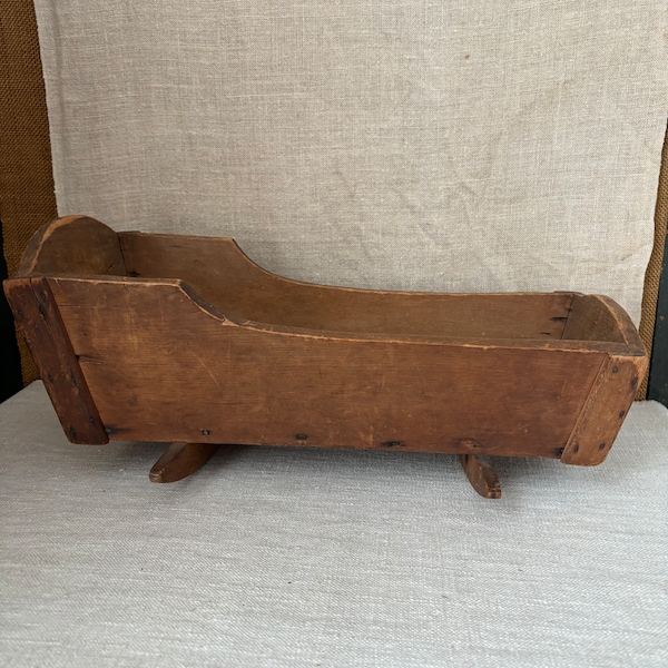 Antique, 19th Century Doll Cradle, Attic Finish, Maple, Square Nails