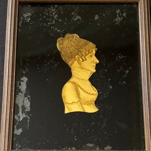 Antique Verre Eglomise Silhouette of Woman, Decended in the Macy Family of Nantucket, 19th C