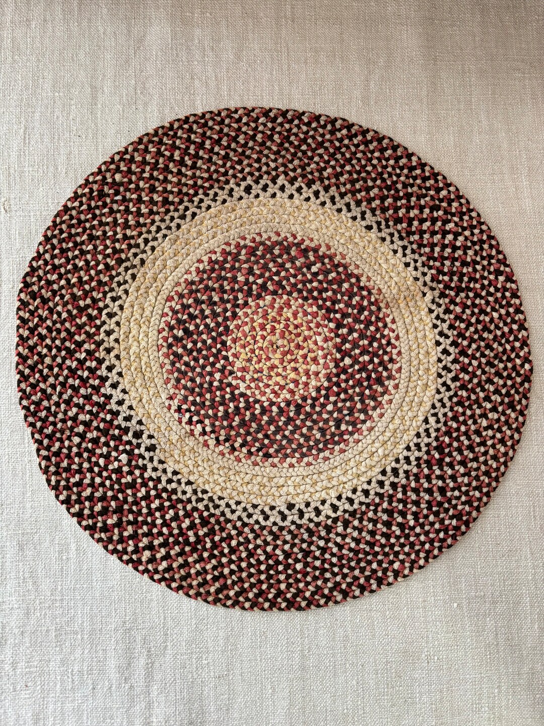 Antique Braided Mat, Soft Fibers, Hand Sewn, Table Mat, Country