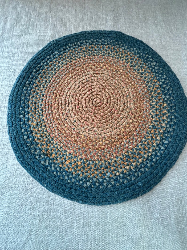 Antique Braided Mat, Cotton, Hand Sewn, Table Mat, Country Home, Home