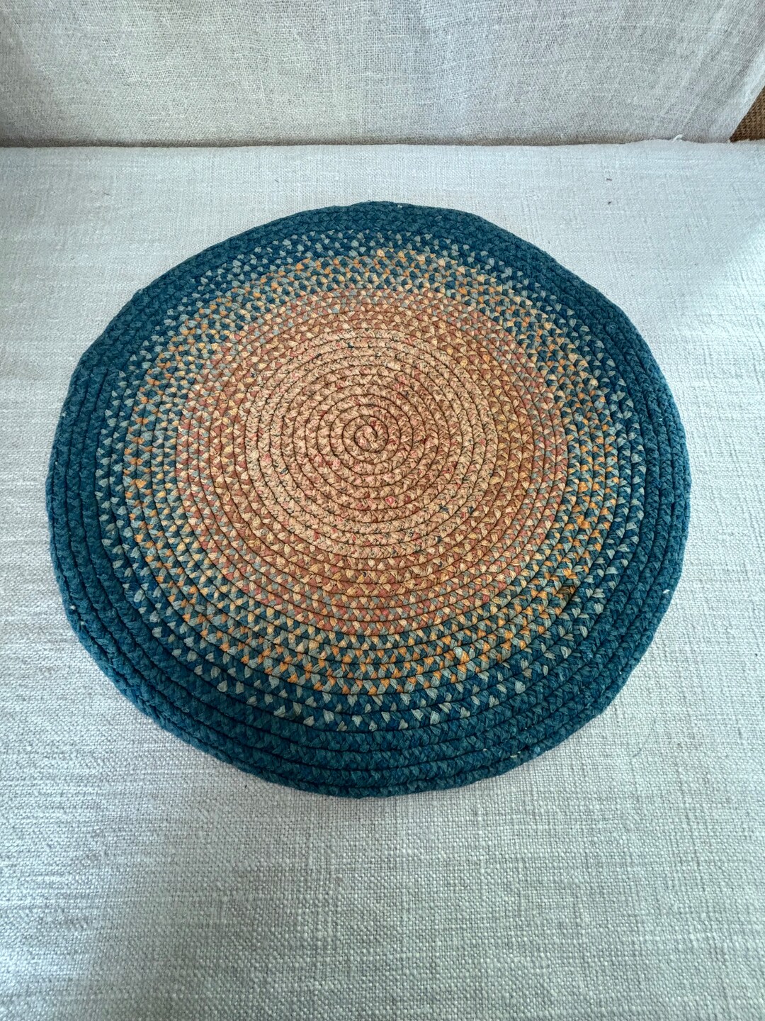 Antique Braided Mat, Cotton, Hand Sewn, Table Mat, Country Home, Home