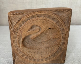 19th Century,  Deeply Carved, Butter Print of Swan, Antique Treen