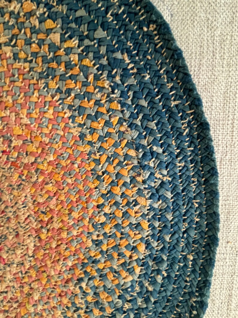 Antique Braided Mat, Cotton, Hand Sewn, Table Mat, Country Home, Home