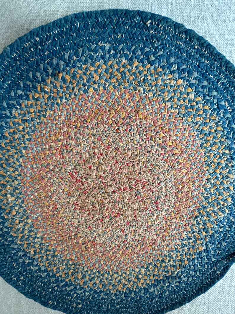 Antique Braided Mat, Cotton, Hand Sewn, Table Mat, Country Home, Home