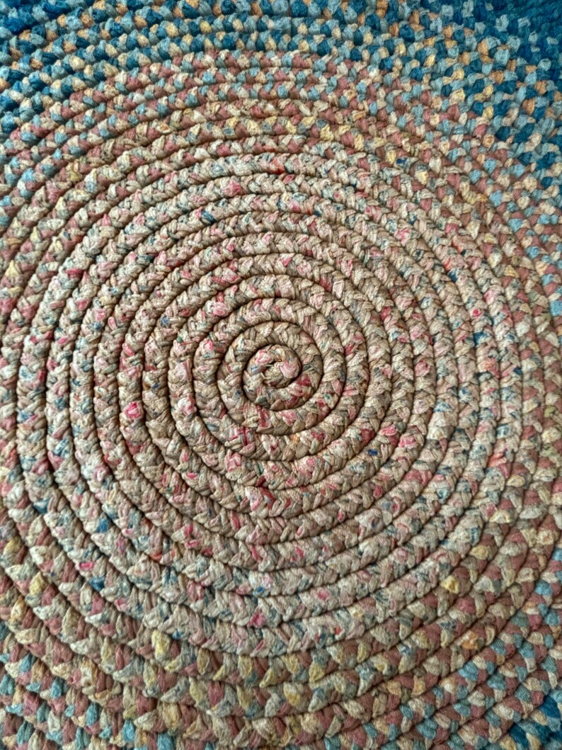 Antique Braided Mat, Cotton, Hand Sewn, Table Mat, Country Home, Home