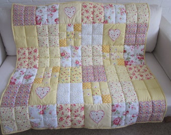 Vintage Style Hand Quilted Patchwork Lap Quilt - Throw