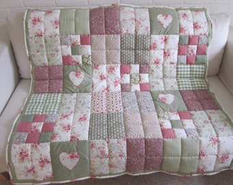 Handmade, Hand Quilted Patchwork Lap Quilt - Throw