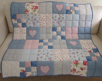 Handmade, Hand Quilted Patchwork Lap Quilt - Throw