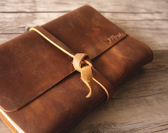 Diario in pelle personalizzato: quaderno di scrittura fatto a mano, rilegato in pelle