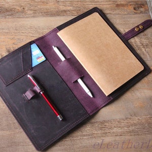 Personalized Refillable Leather A4 Portfolio Notebook Covers, Small A5 Leather Folder Journal Cover for Moleskine Composition, Pen Holder
