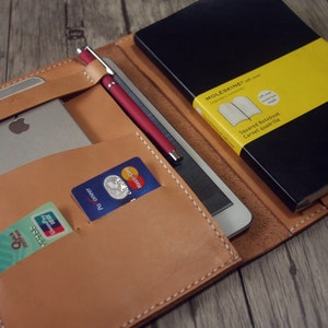 Custom Leather iPad Portfolio Case: Moleskine Cover & Pencil Holder