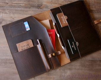 Personalized Leather Portfolio Organizer: Handmade Document Holder Padfolio