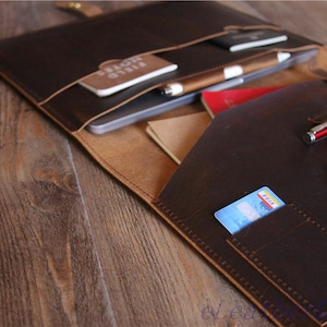 Personalized Leather Laptop Sleeve: Dark Brown MacBook Case