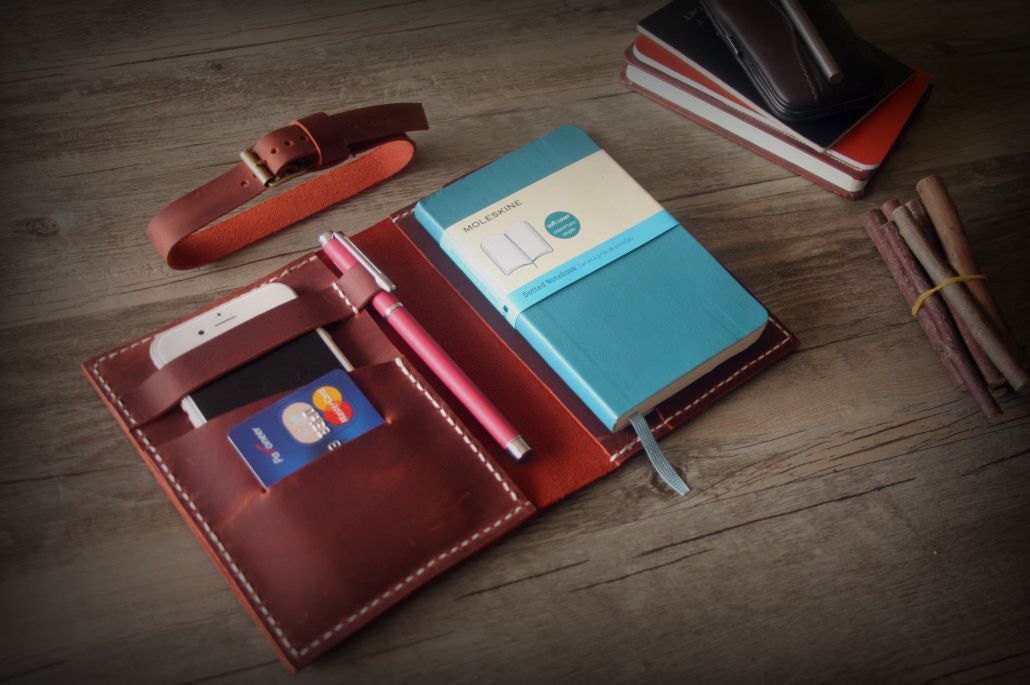 Leather Portfolio Hand Sewn Small Moleskine Notebook Covers Etsy