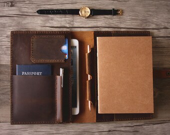 Leather iPad Mini Case, Leather Portfolio Apple pencil Case, Notebook Covers, iPhone Holder, Pen Slot, Travel wallet padfolio, Kindle Case