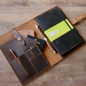 Vintage Brown Leather Notebook Cover: A5 Moleskine Pad Portfolio