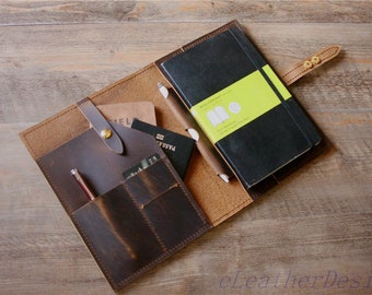 Leather Moleskine Notebook Cover: A5 Journal Portfolio, Handmade