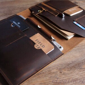 Personalized Leather Portfolio Organizer: Handmade Document Holder Padfolio