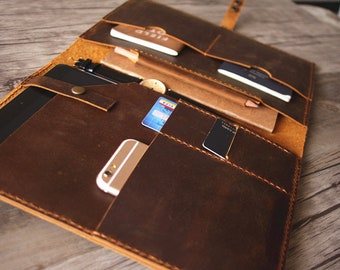 Personalized Leather Portfolio Case: Handmade A4 B5 Letter Padfolio Document Holder Folder Organizer