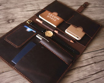 Personalized Leather iPad Mini Portfolio Case with Pencil Holder