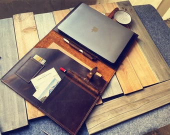 Leather MacBook Sleeve: Personalized Laptop Portfolio, Handmade Cover