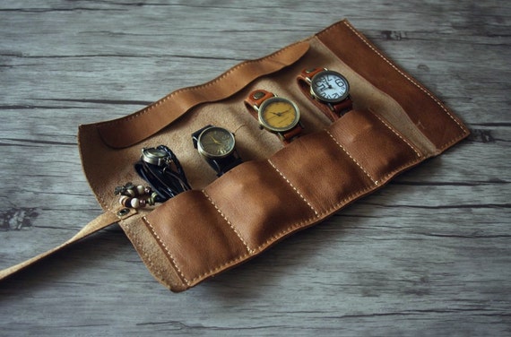 watch roll case leather